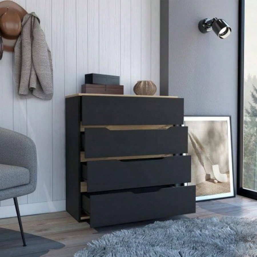 Drawer Dresser 35H, Four Drawers, Superior Top, Black/ Light Oak