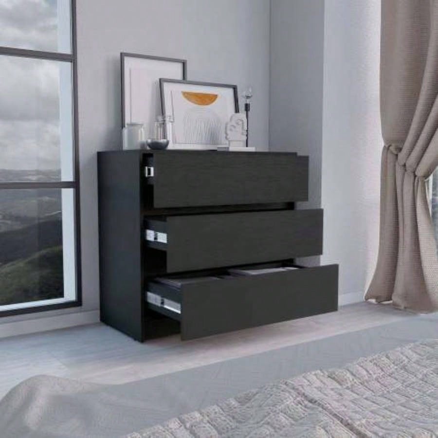 Dresser 31H, 3 Drawers, Chest of Drawers, Black
