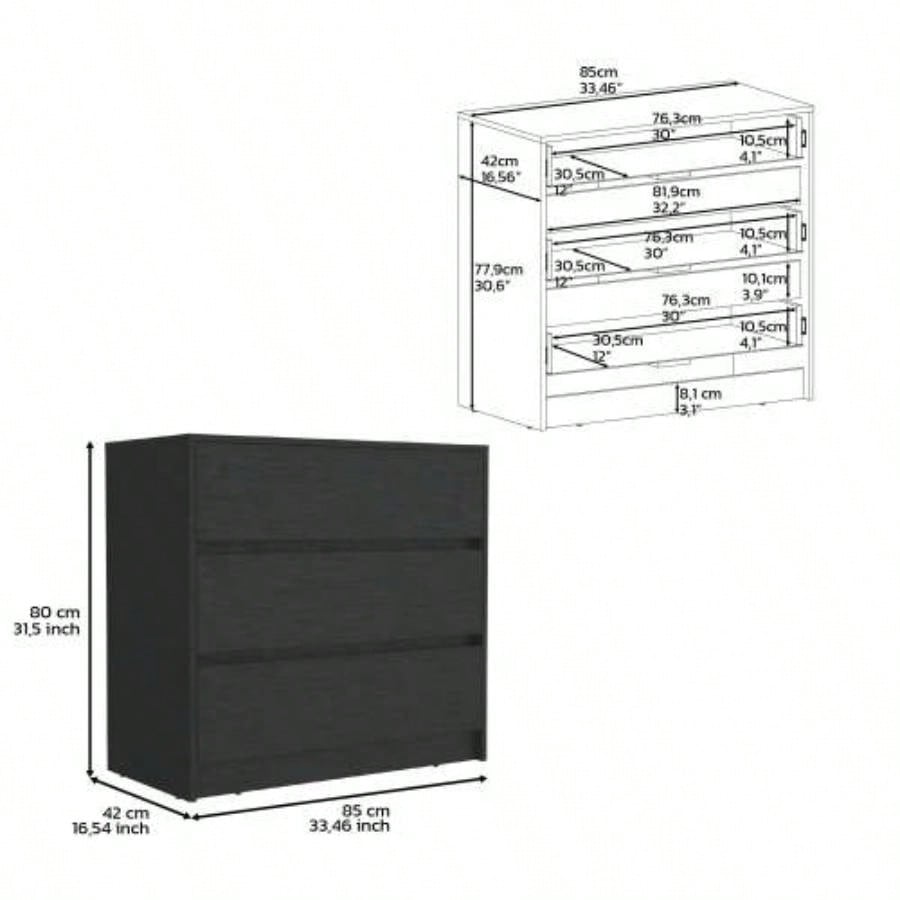 Dresser 31H, 3 Drawers, Chest of Drawers, Black