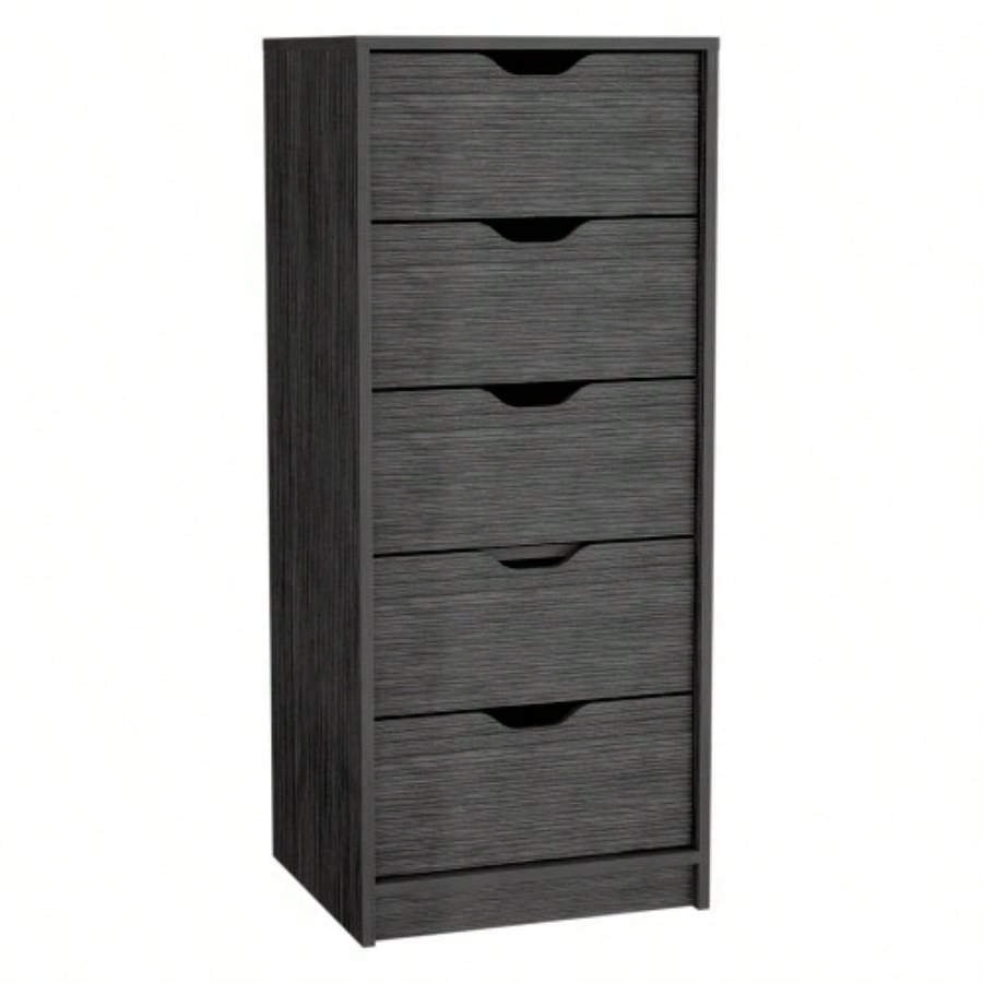 Dresser 42H 5 Drawers Narrow Dresser, Slim Storage Chest of Drawers, Bedroom, Smokey Oak
