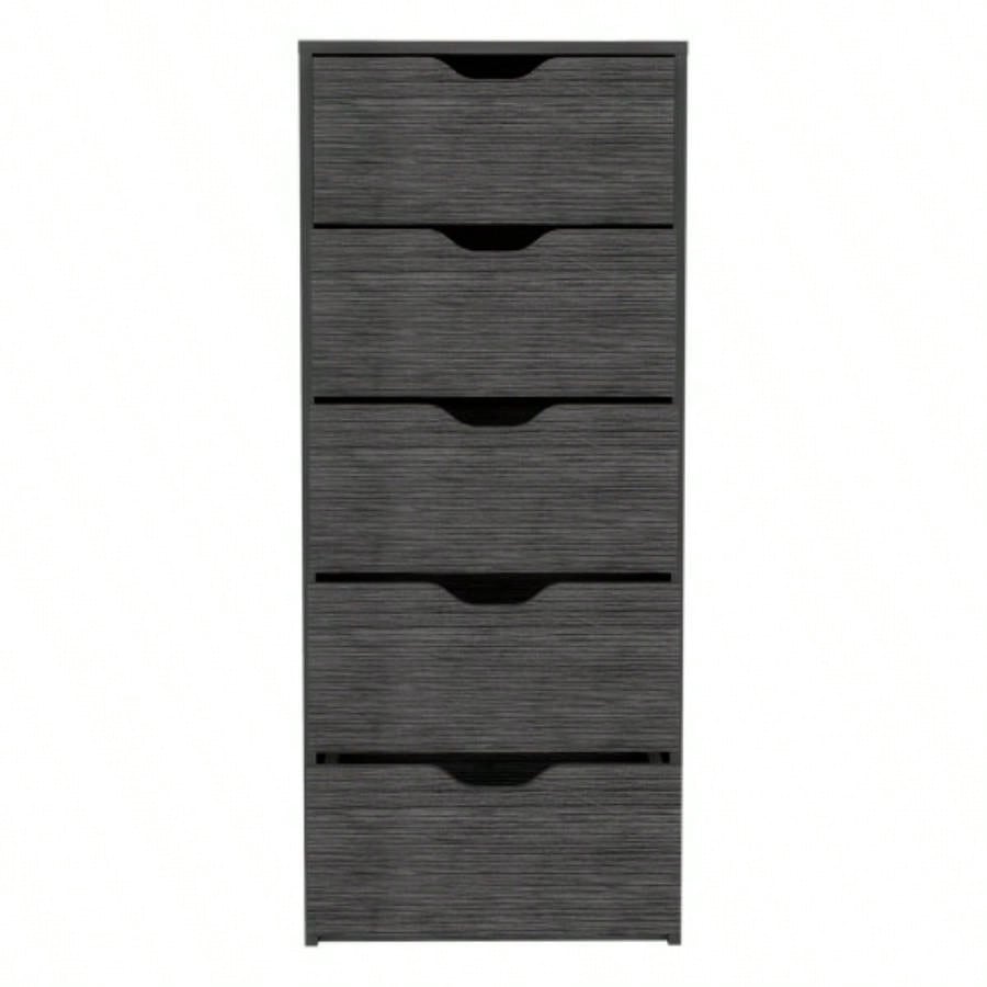 Dresser 42H 5 Drawers Narrow Dresser, Slim Storage Chest of Drawers, Bedroom, Smokey Oak