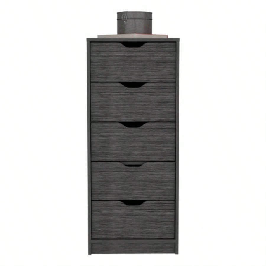 Dresser 42H 5 Drawers Narrow Dresser, Slim Storage Chest of Drawers, Bedroom, Smokey Oak