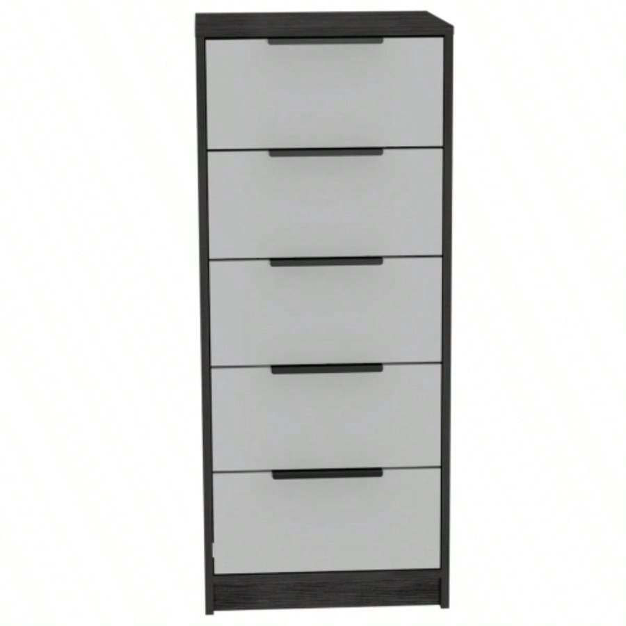 Dresser 42H, 5 Drawer, Vertical Dresser, White/ Smokey Oak