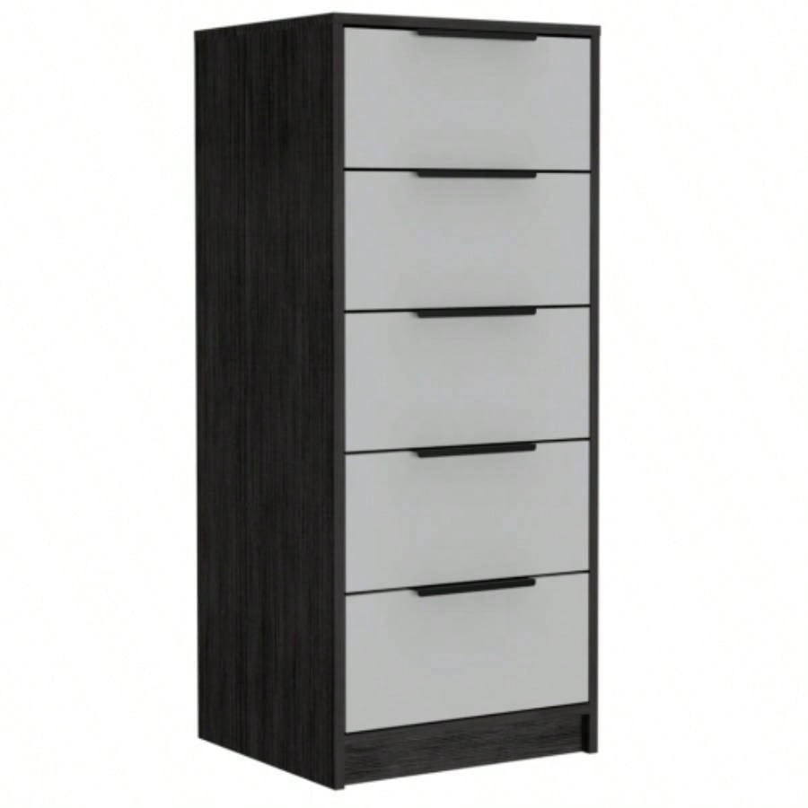 Dresser 42H, 5 Drawer, Vertical Dresser, White/ Smokey Oak