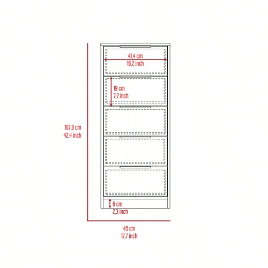 Dresser 42H, 5 Drawer, Vertical Dresser, White/ Smokey Oak