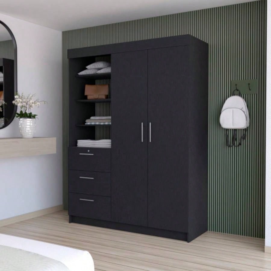 Tempe 3 Drawers Armoire, 3 - Tier Shelf, 2 - Door