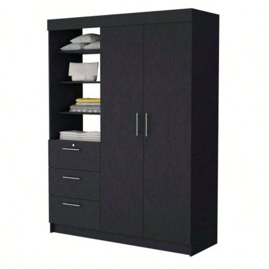 Tempe 3 Drawers Armoire, 3 - Tier Shelf, 2 - Door