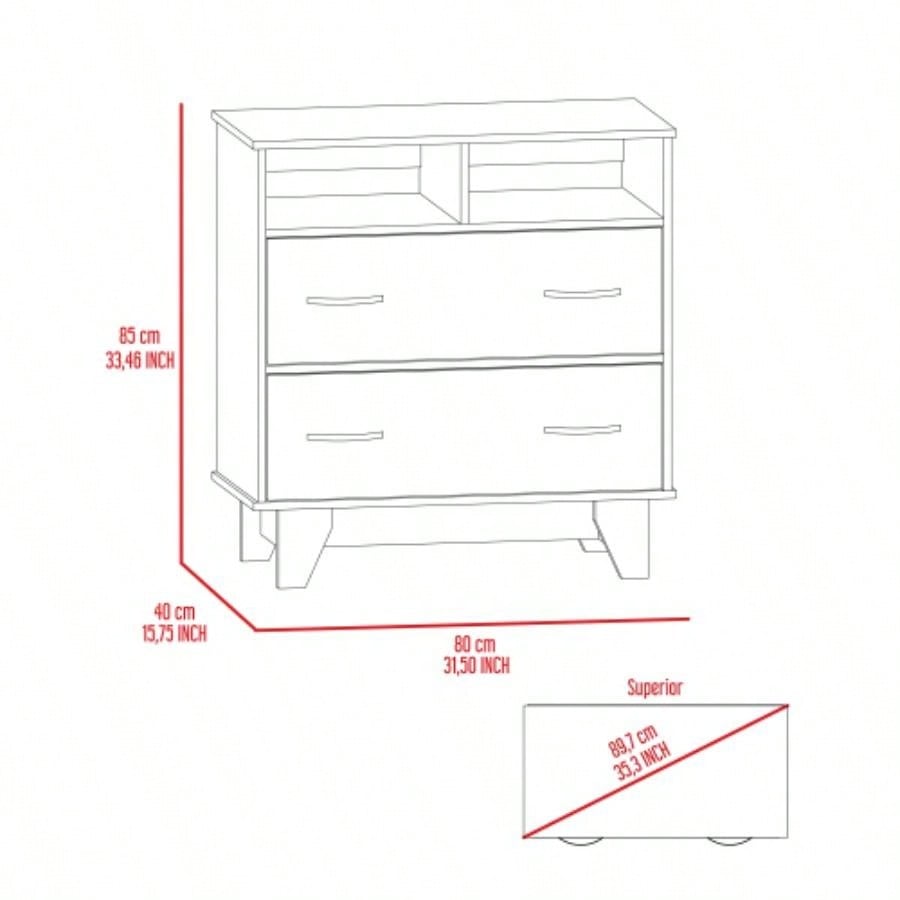 Double Drawer Dresser Arabi, Bedroom, Light Gray/ White