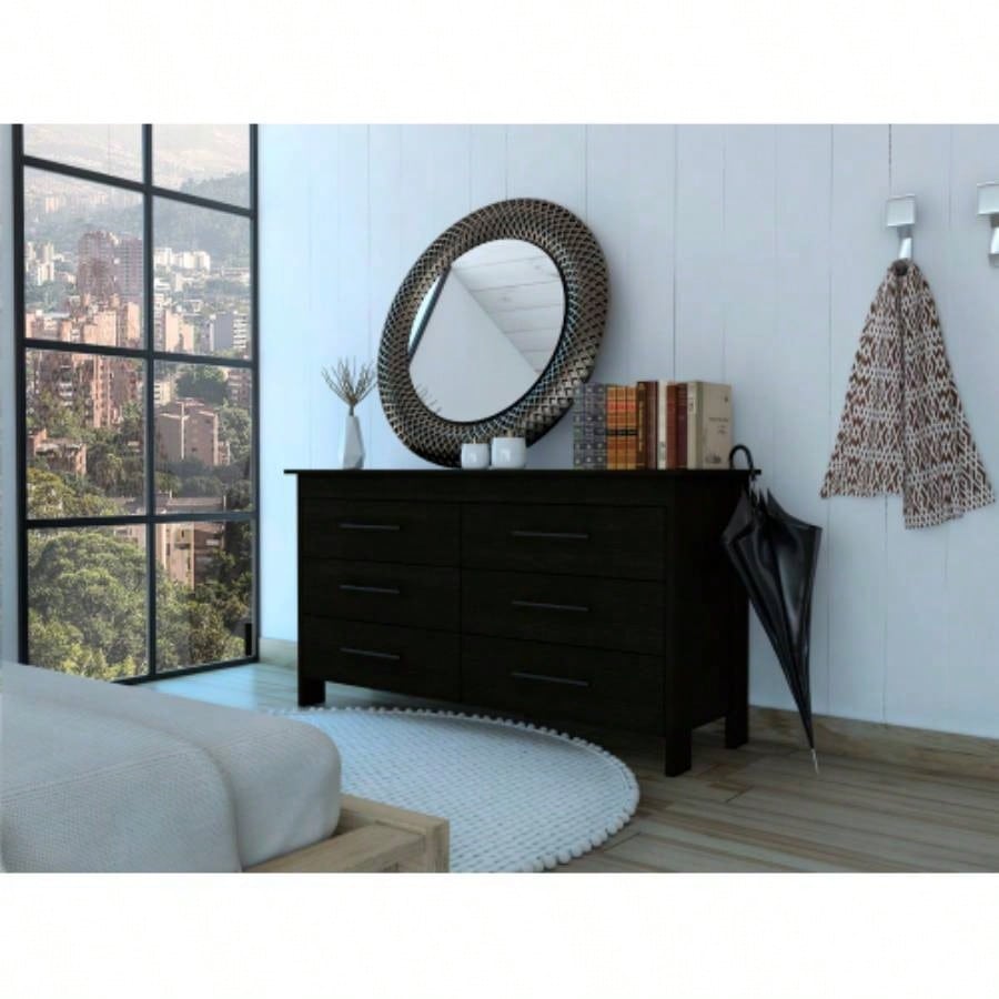 Double Dresser, Four, 6 Drawer, Superior Top, Black