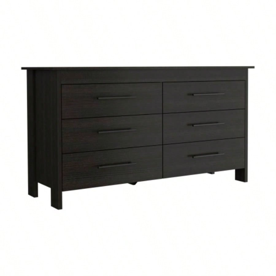 Double Dresser, Four, 6 Drawer, Superior Top, Black