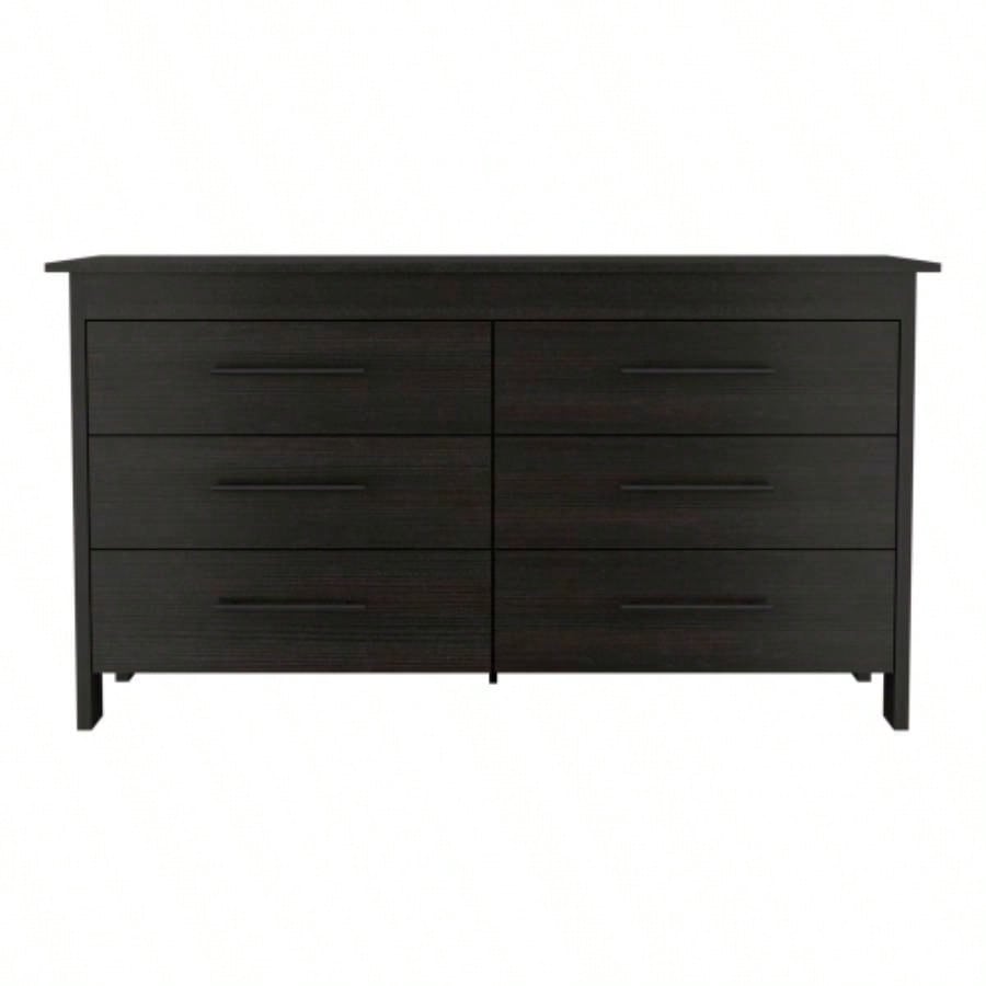 Double Dresser, Four, 6 Drawer, Superior Top, Black