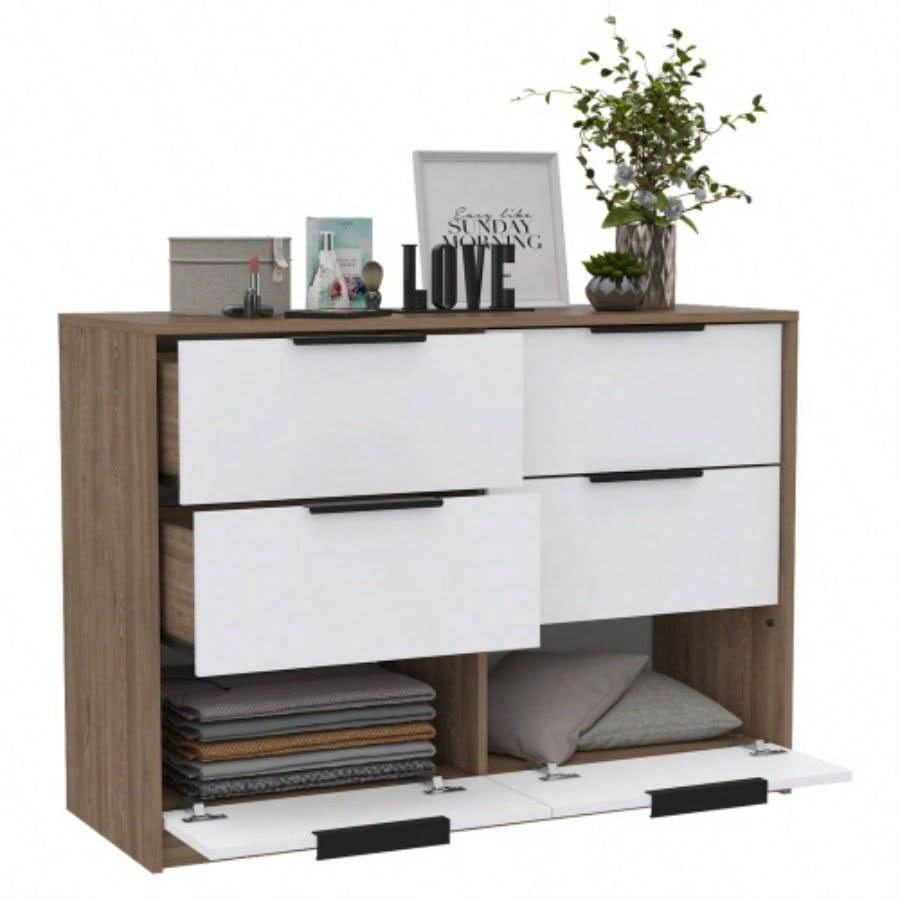 4 Drawer Double Dresser Maryland, Bedroom, Pine/ White