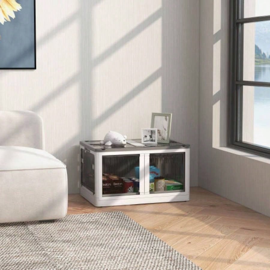 HOMCOM Stackable Storage Bins with Lids, Wheels, and Collapsible, White