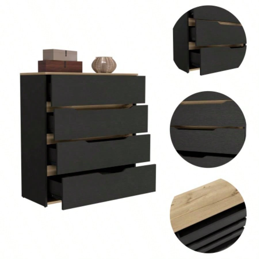 Dresser Oboe, Superior Top, Four Drawers, Black Wengue/ Light Oak