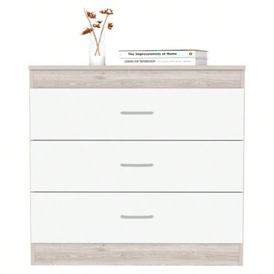 Dresser 29H, Three Drawers, Metal Hardware, Superior Top, Light Gray/ White