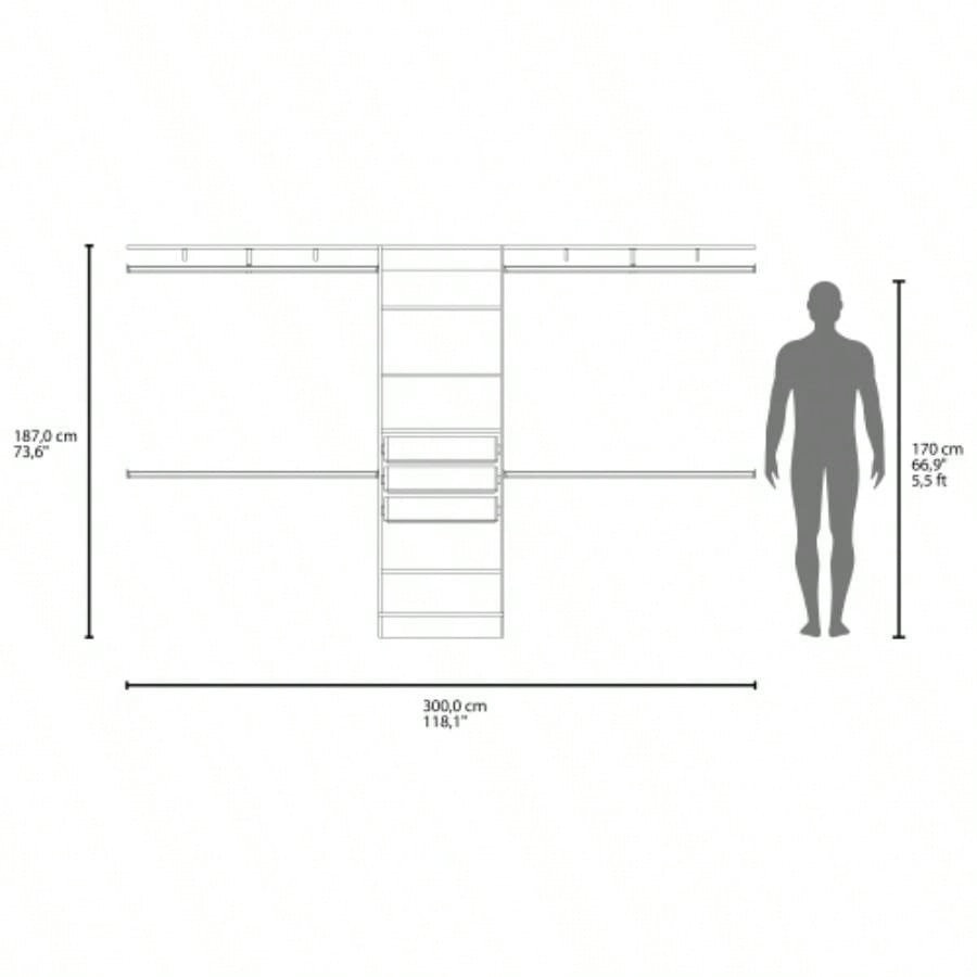 Closet System, 3 Drawers, 5 Shelves