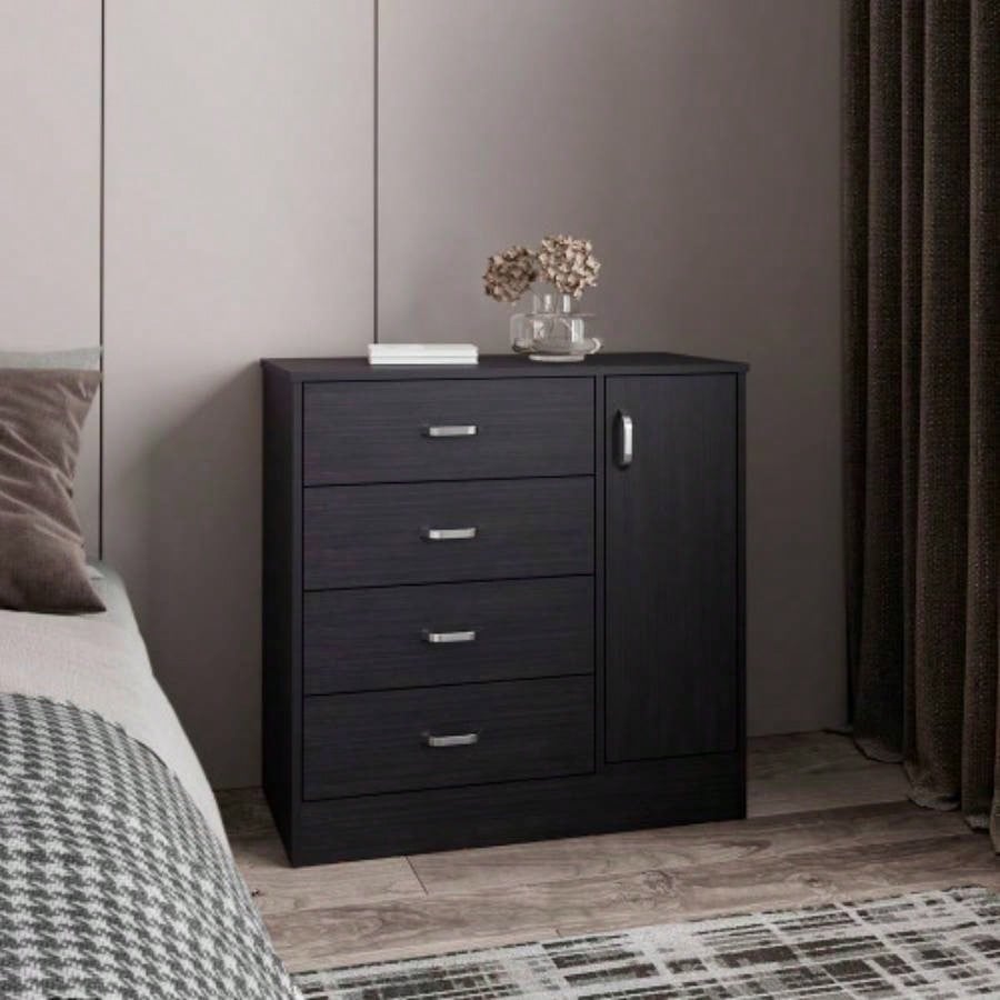 Dresser, 1 Door, 4 Drawers, 2 Shelves, Black Wengue
