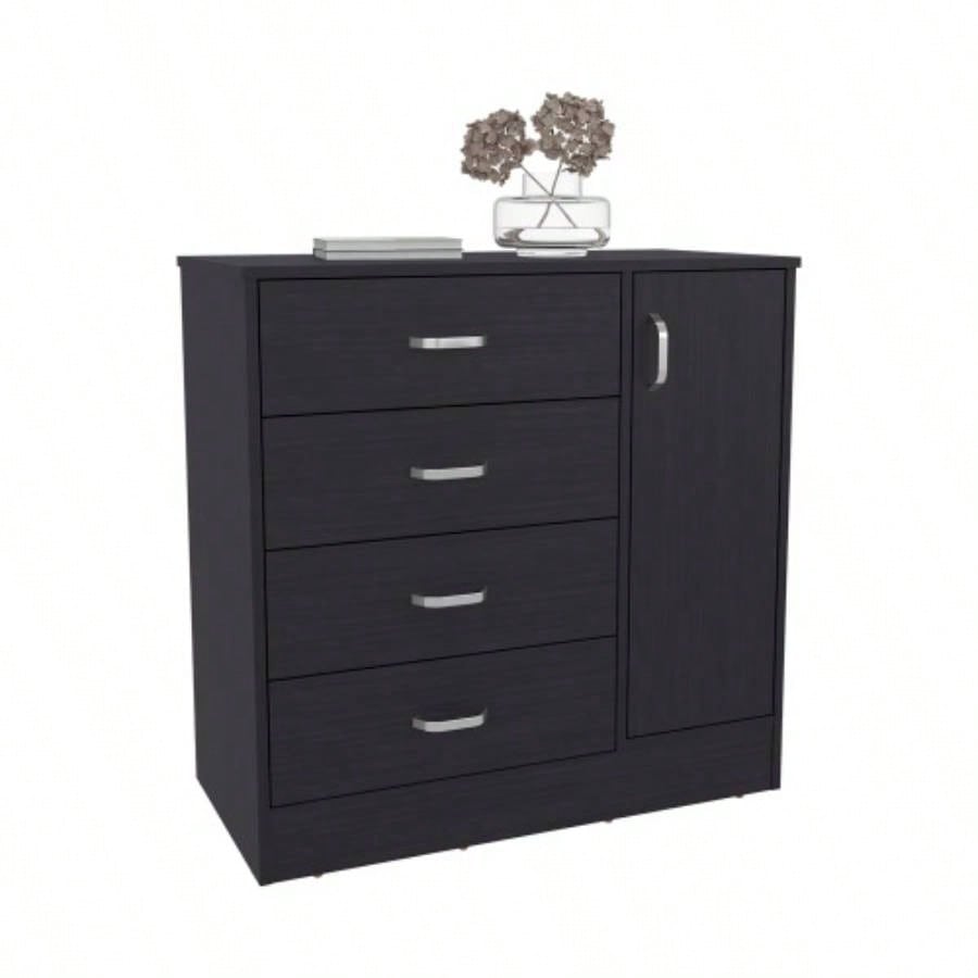 Dresser, 1 Door, 4 Drawers, 2 Shelves, Black Wengue