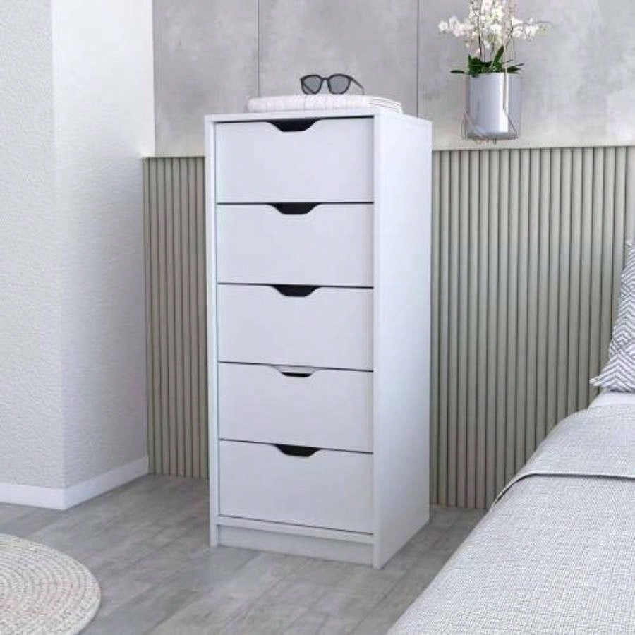 Narrow Black Dresser with 5 Drawers for Bedroom Storage