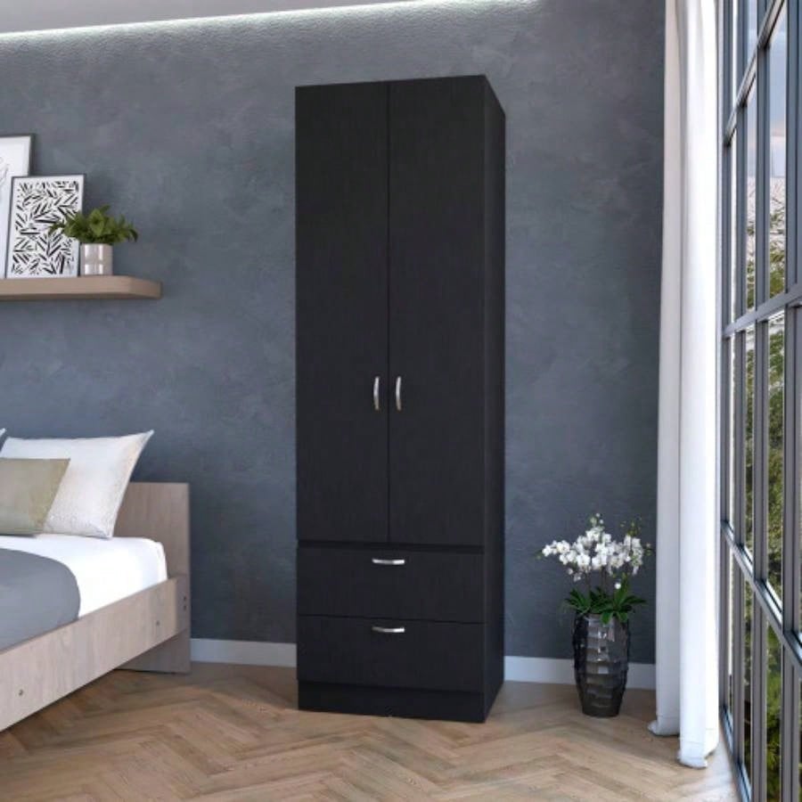 Tall Melamine Wardrobe with 2 Doors & 2 Drawers