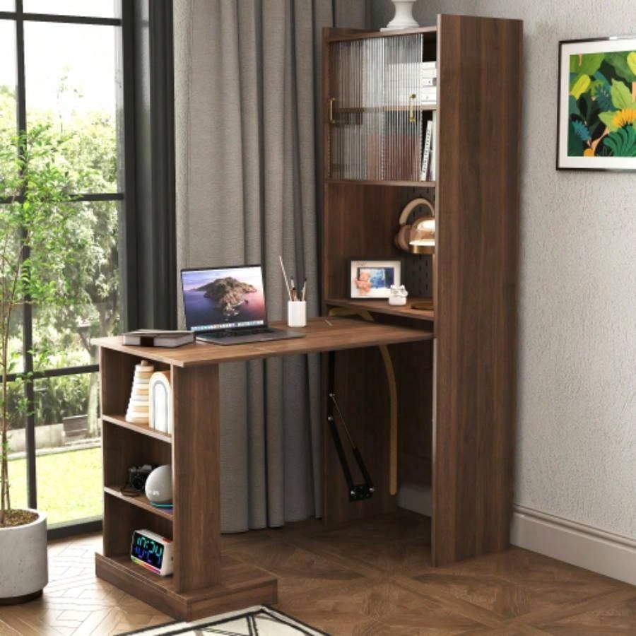 Home Office Computer Desk with Hutch, Antiqued Black