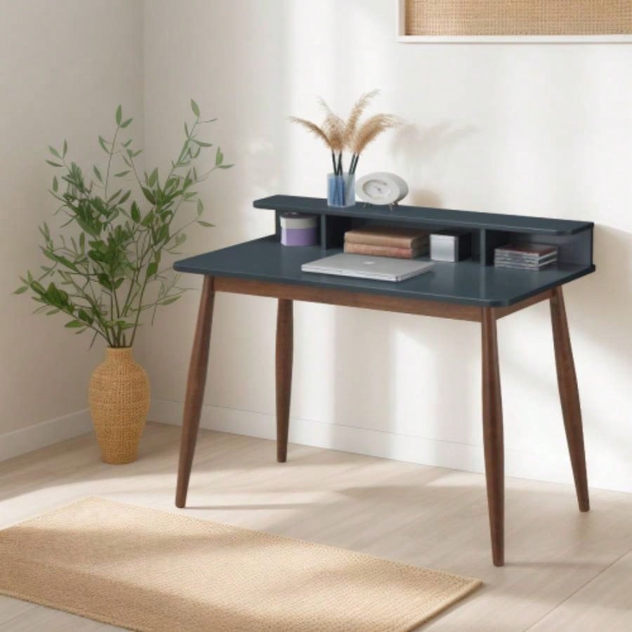 Mid-Century Wood Writing Desk with Hutch -