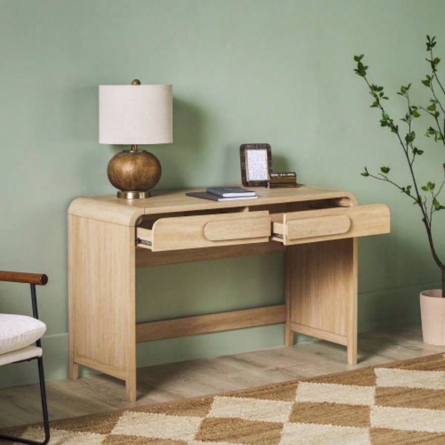 Modern Curved Waterfall Desk with Drawers - Oak