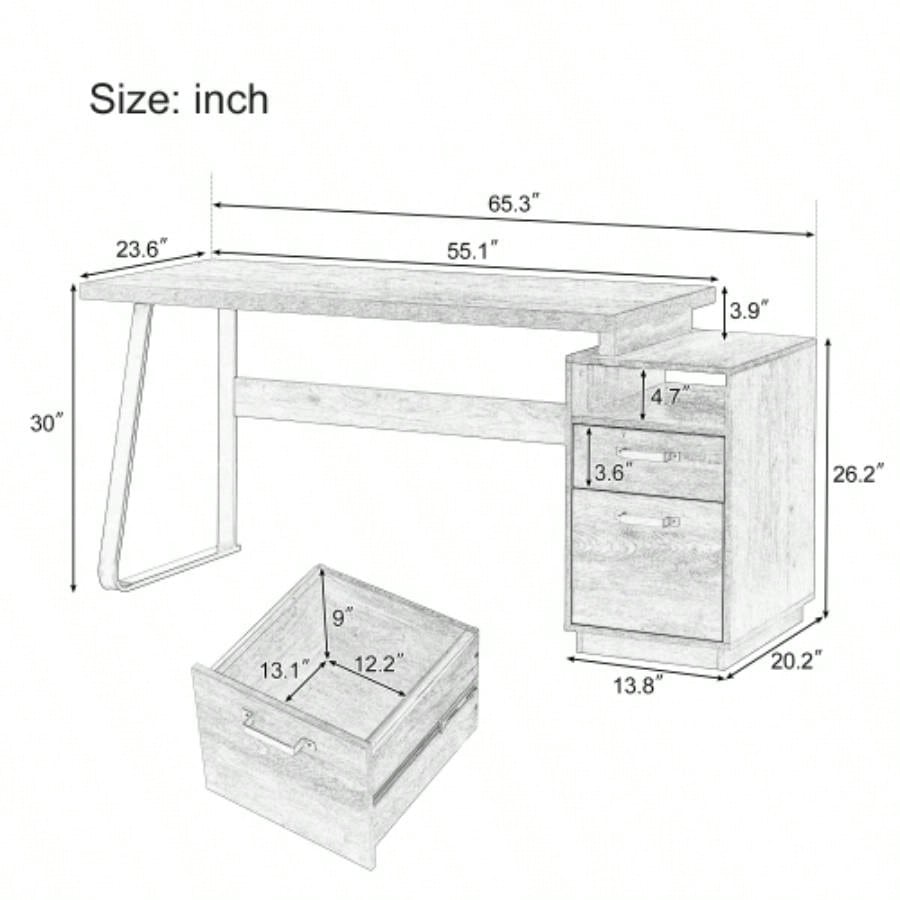 Home Office Computer Desk with Drawers/Hanging Letter - size Files, 65 inch Writing Study Table with Drawers