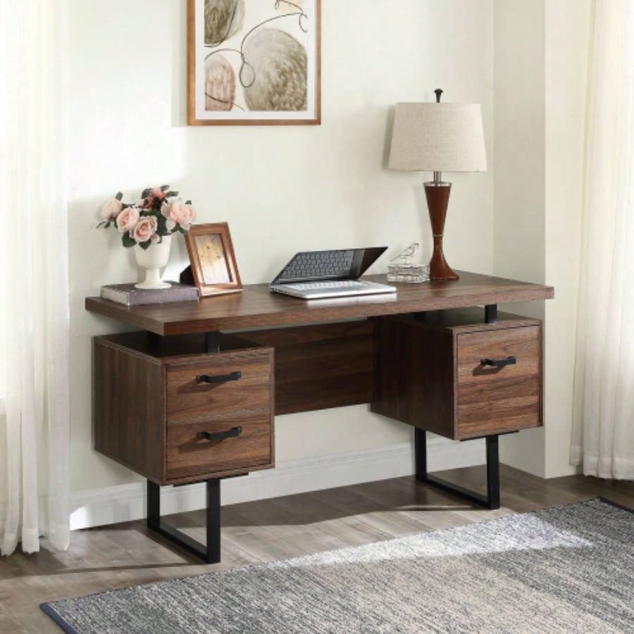 Home Office Computer Desk with Drawers/Hanging Letter - size Files, 59 inch Writing Study Table with Drawers