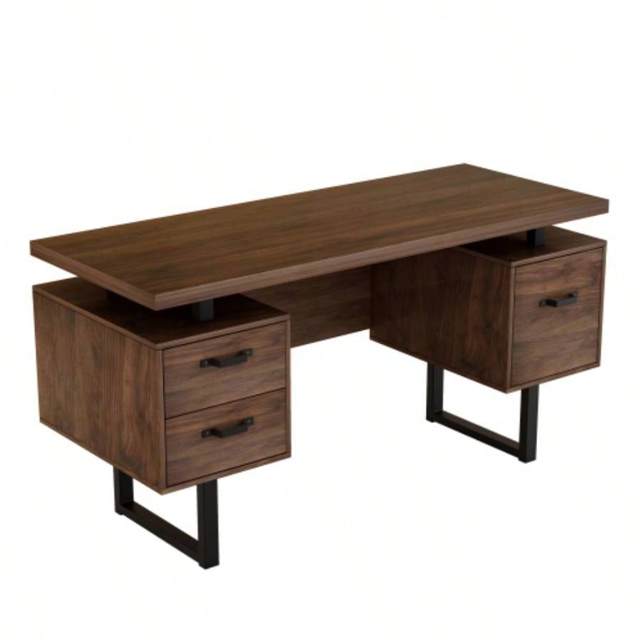 Home Office Computer Desk with Drawers/Hanging Letter - size Files, 59 inch Writing Study Table with Drawers