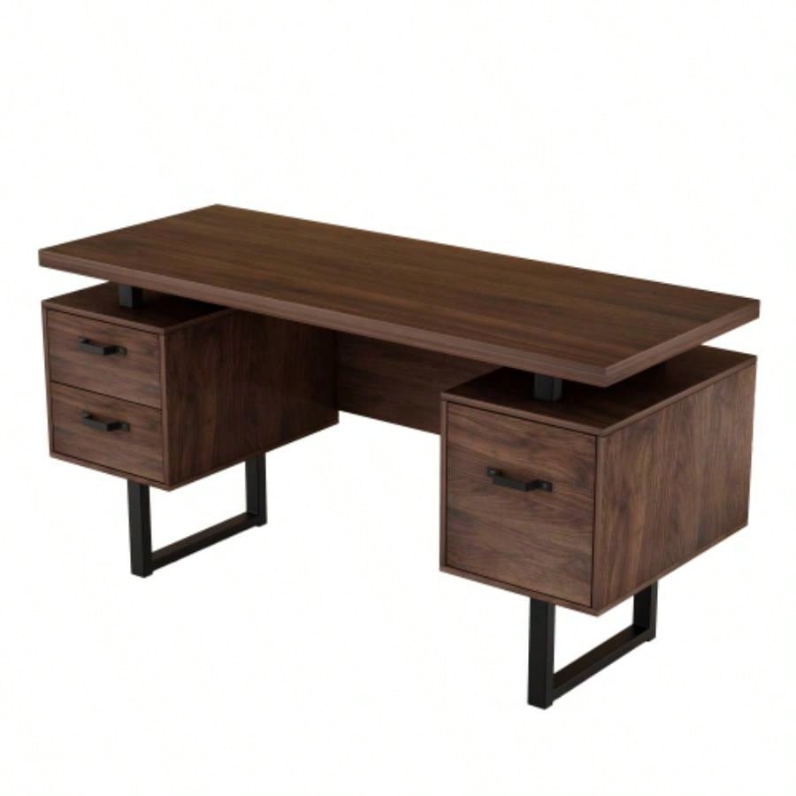 Home Office Computer Desk with Drawers/Hanging Letter - size Files, 59 inch Writing Study Table with Drawers