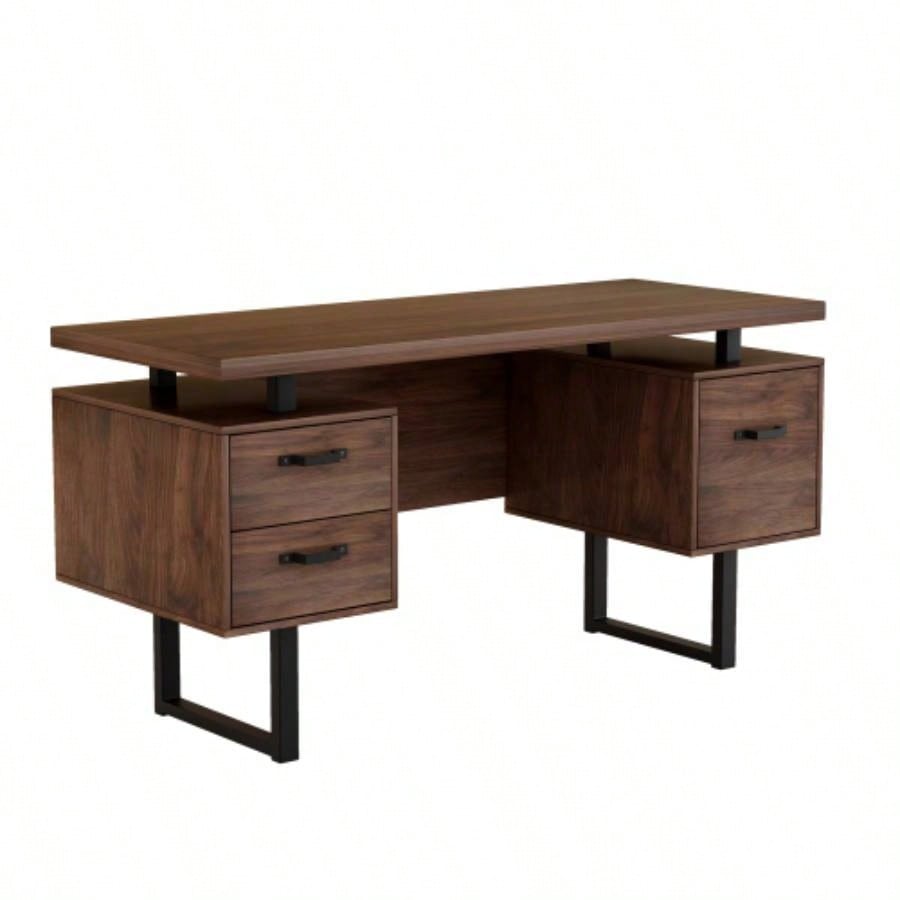 Home Office Computer Desk with Drawers/Hanging Letter - size Files, 59 inch Writing Study Table with Drawers