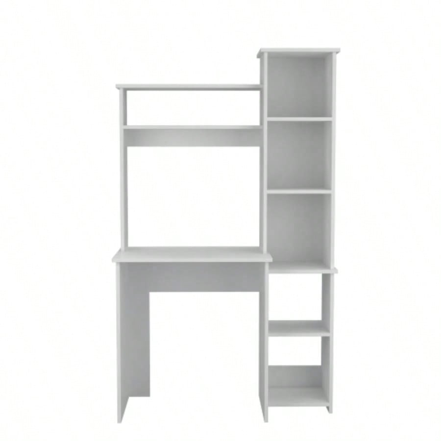 Desk, Five Shelves, Two Superior Shelves, White