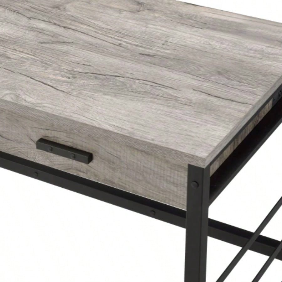 Disho Light Weathered Oak Black Writing Desk/USB