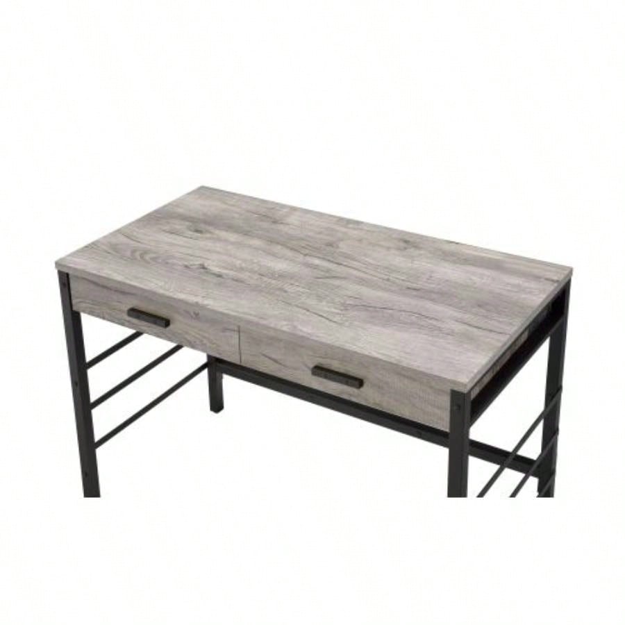 Disho Light Weathered Oak Black Writing Desk/USB