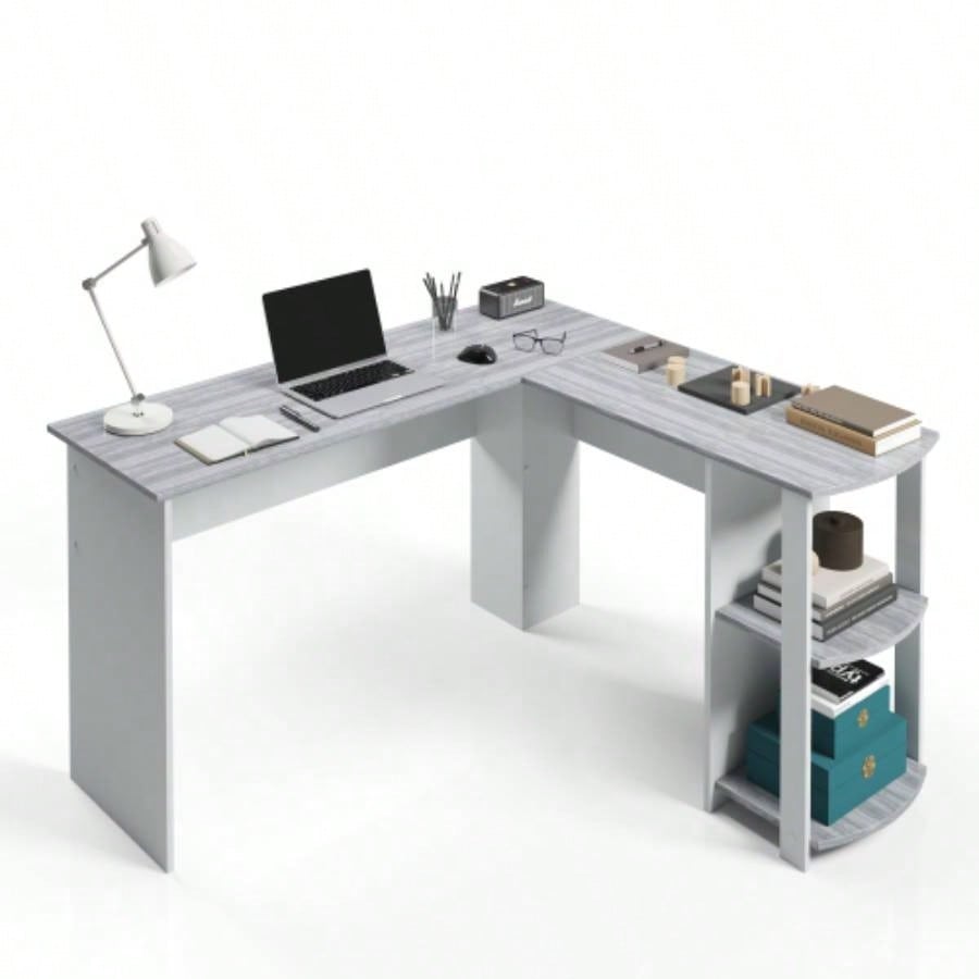 Techni Mobili Modern L - Shaped Desk with Side Shelves,