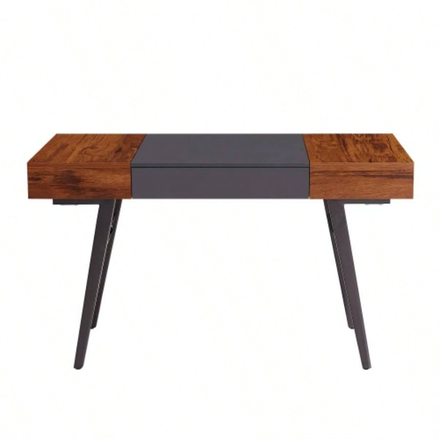 Techni Mobili Writing Desk - Dual Side Pull - Out Front Drawer - Coated Steel Frame - Mahogany