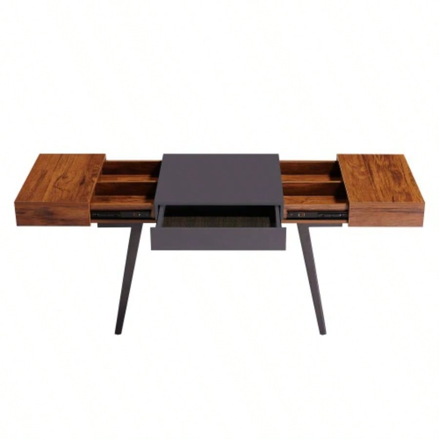 Techni Mobili Writing Desk - Dual Side Pull - Out Front Drawer - Coated Steel Frame - Mahogany