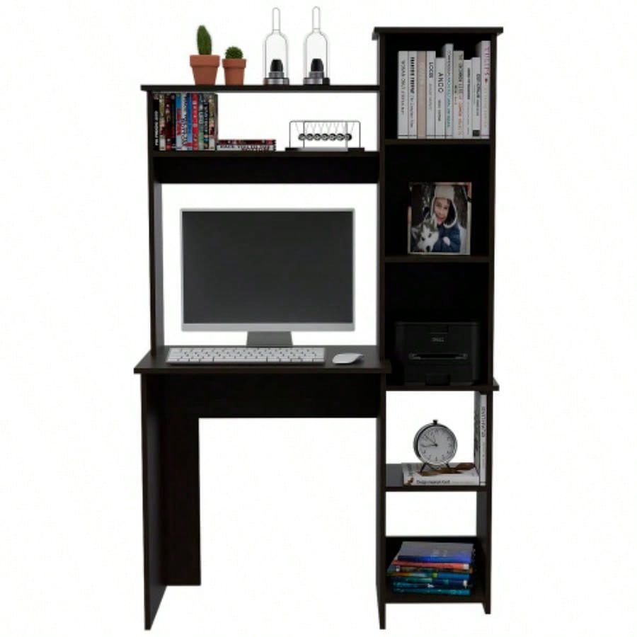 Desk, Five Shelves, Two Superior Shelves, Black
