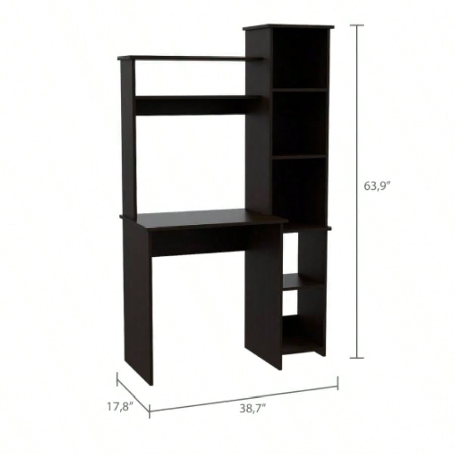 Desk, Five Shelves, Two Superior Shelves, Black