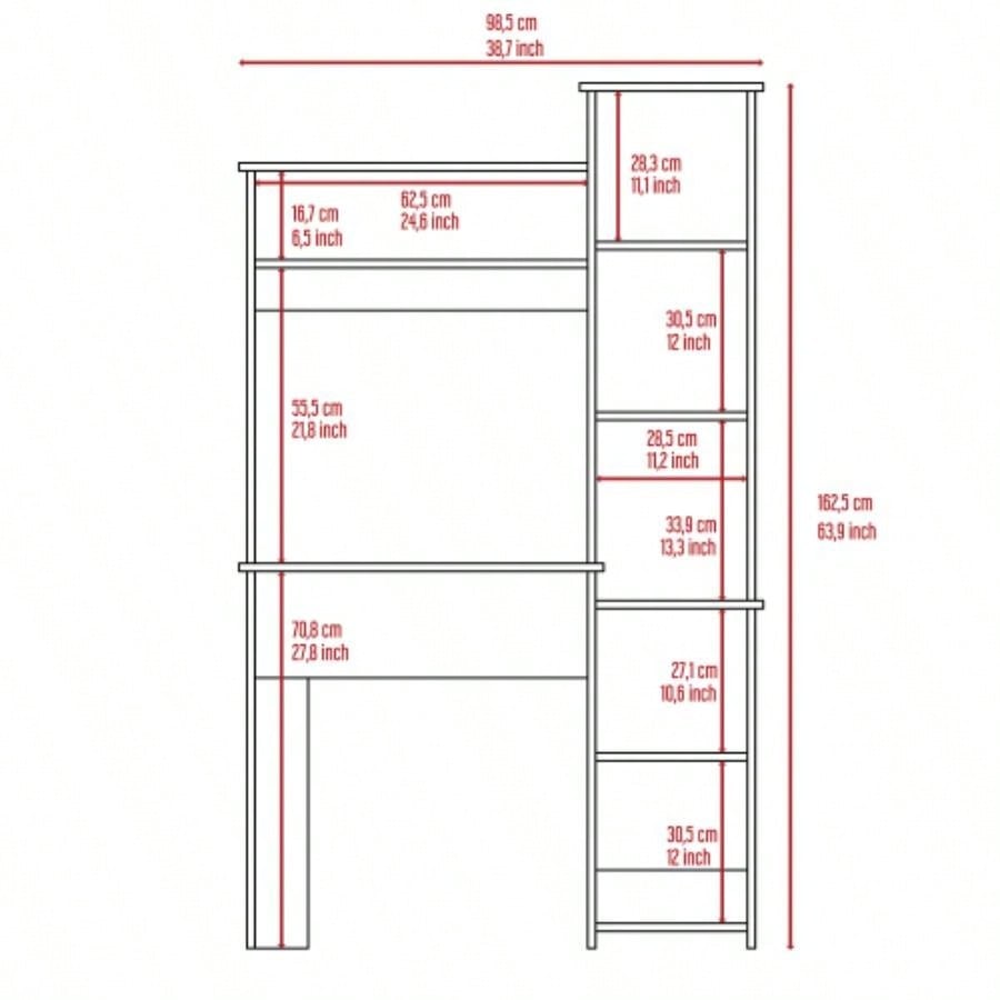Desk, Five Shelves, Two Superior Shelves, Black