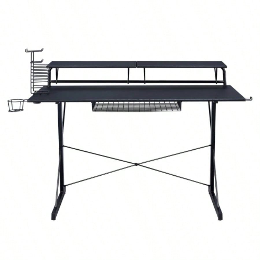 Techni Sport TS - 200 Carbon Computer Gaming Desk with Shelving, Black