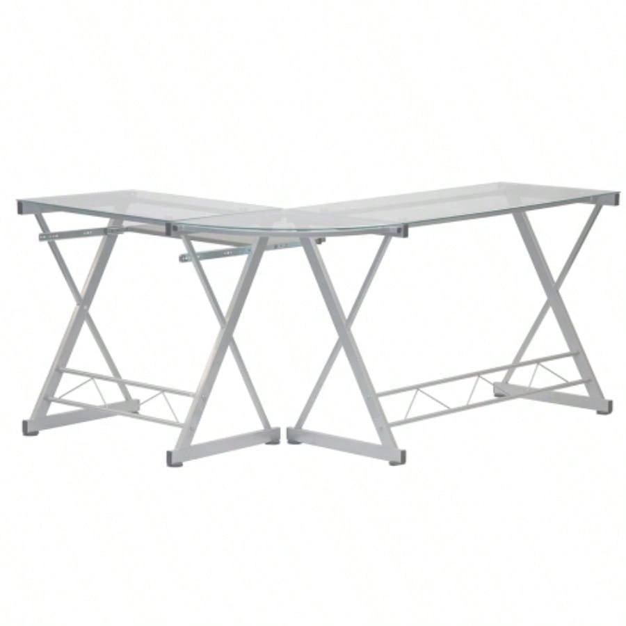 Techni Mobili L - Shaped Tempered Glass Top Computer Desk with Pull Out Keyboard Panel,