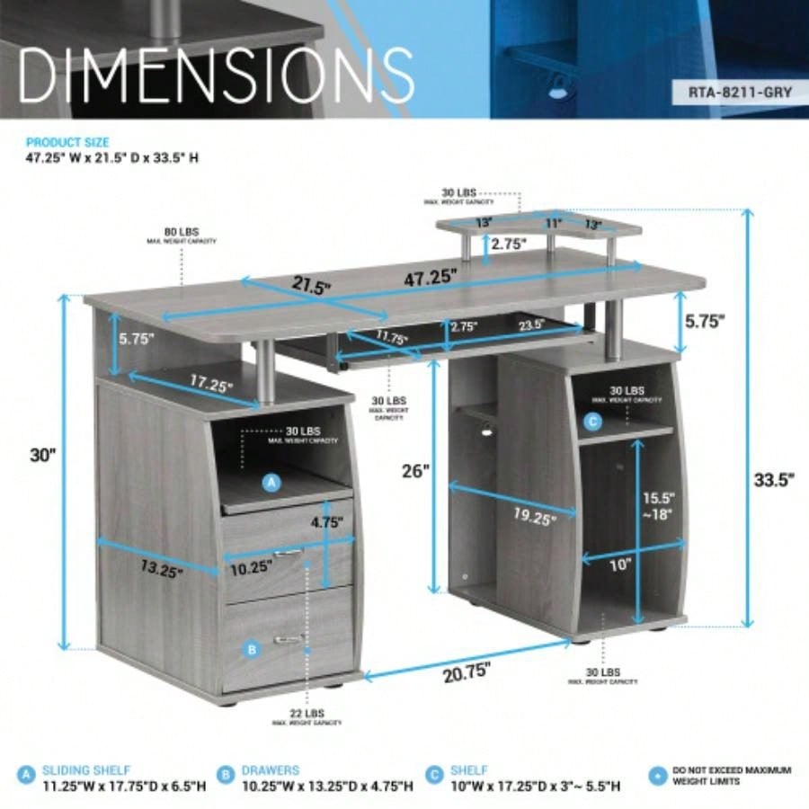 Techni Mobili Complete Computer Workstation Desk With Storage,