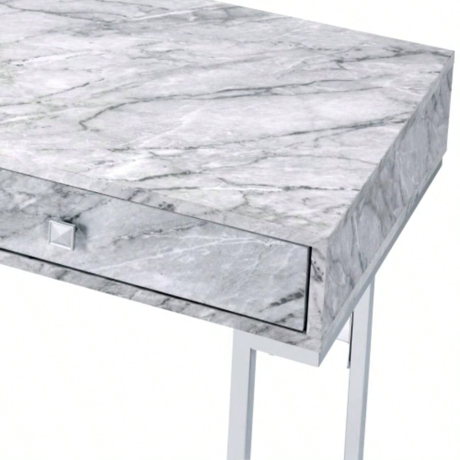 Tigress White Printed Faux Marble Top Writing Desk