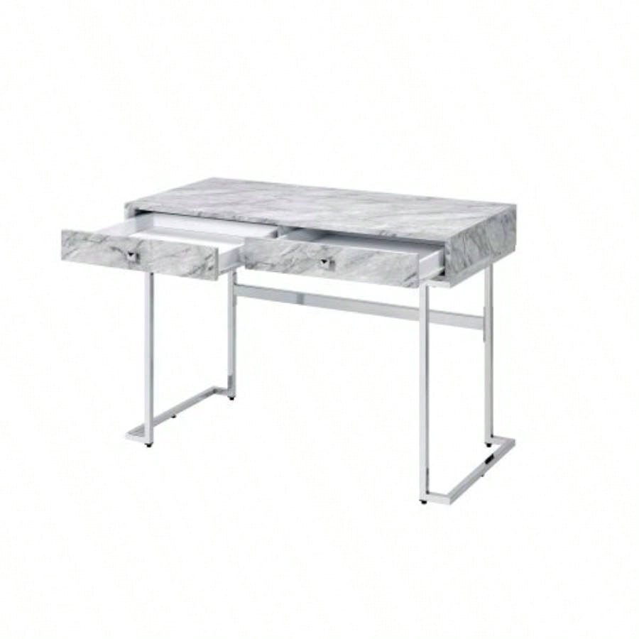 Tigress White Printed Faux Marble Top Writing Desk