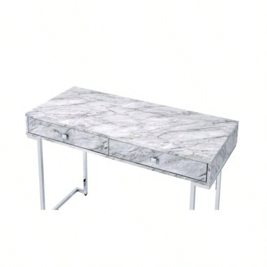 Tigress White Printed Faux Marble Top Writing Desk