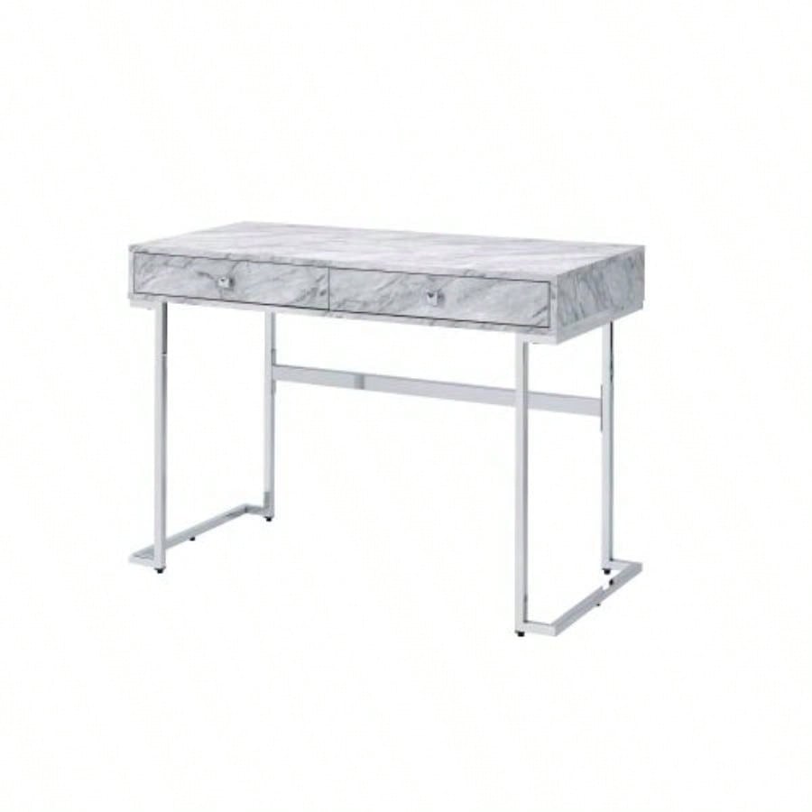 Tigress White Printed Faux Marble Top Writing Desk