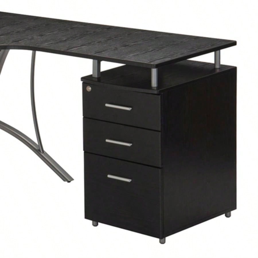 Techni Mobili Modern L - Shaped Computer Desk with File Cabinet and Storage, Espresso