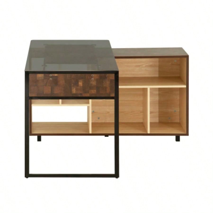 Techni Mobili L - Shape Corner Desk with Multiple Storage, Oak
